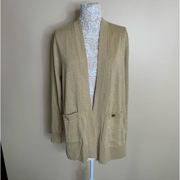 Michael Kors Metallic Gold Long Line Open Front Cardigan size X-Large - Picture 1 of 9